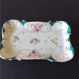 Vintage Nippon Porcelain Lot - Moriage Pin Tray & Salt Cellar
